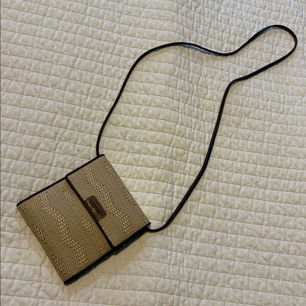Woven Crossbody Wallet Bag with Brown Strap